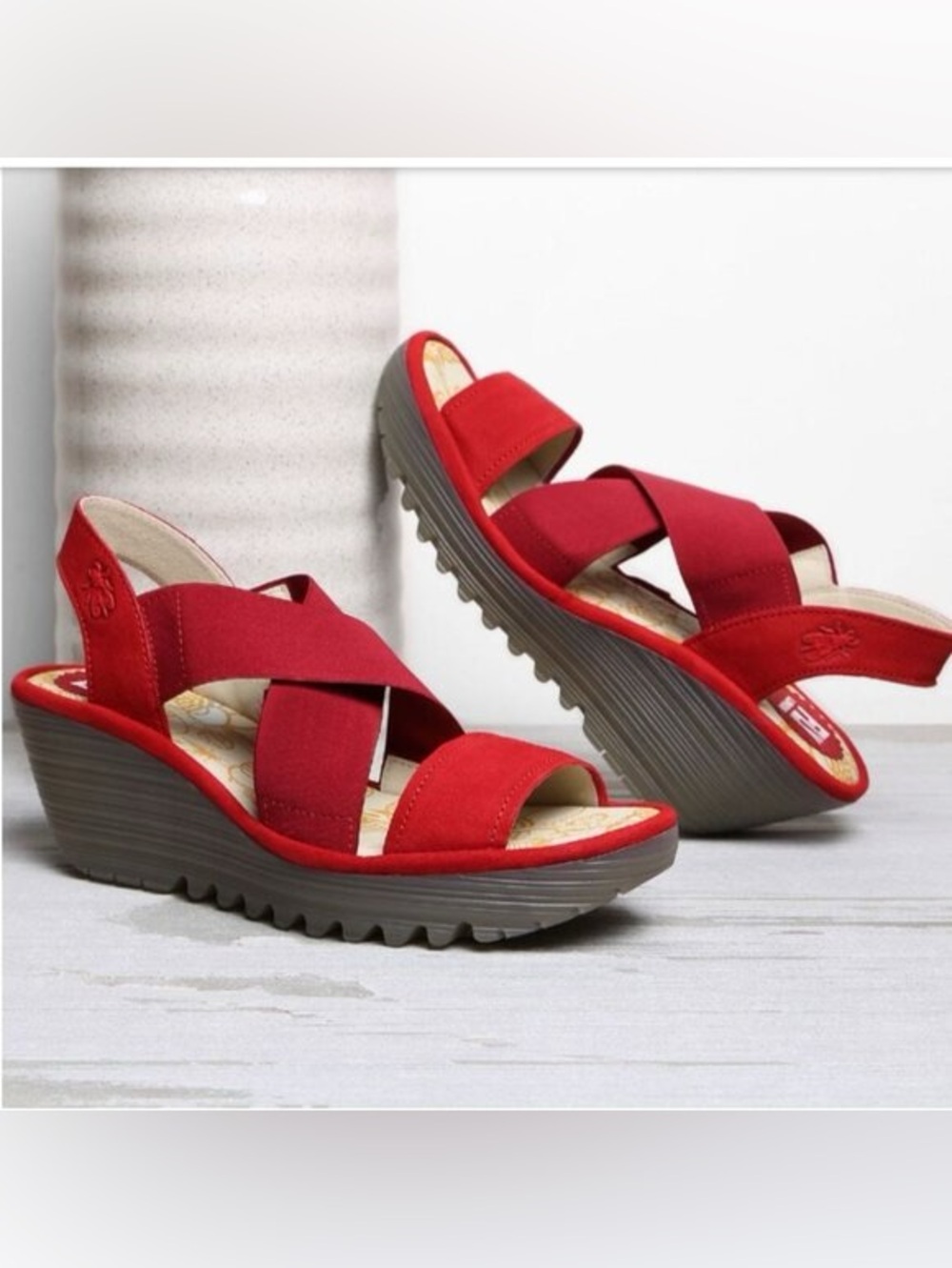 Fly London Yaji Red Wedge Sandals